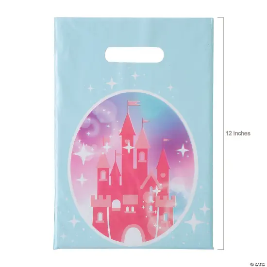 Pink Princess Party Castle Plastic Treat Bags 8 1/2" x 12" - 12 Pc {3}