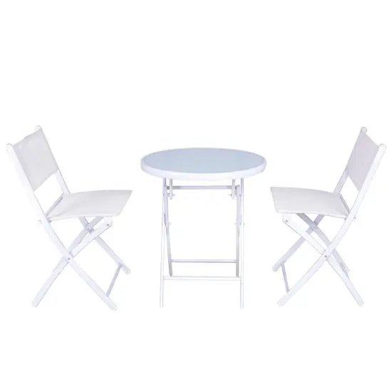 Costway 3 PCS Folding Bistro Table Chairs Set Garden Backyard Patio Furniture White {4}