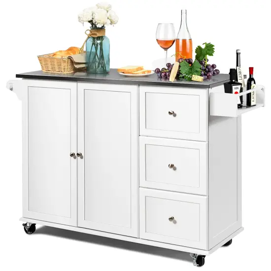 Costway Kitchen Island 2-Door Storage Cabinet Stainless Steel Top w/ Drawers {9}