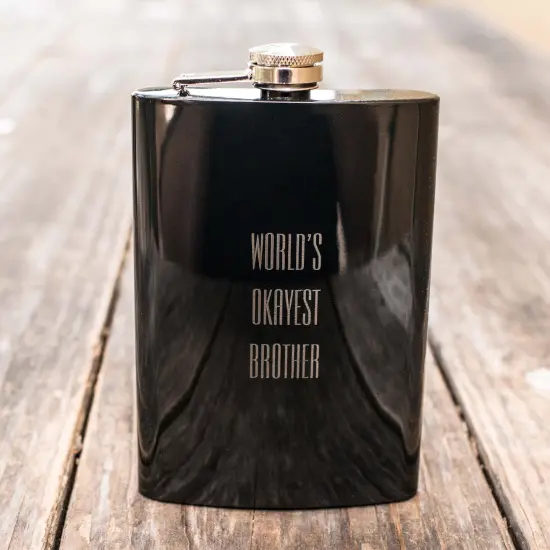 8oz BLACK World's Okayest Brother Flask {4}