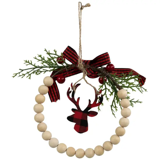Northlight Plaid Reindeer with Pine and Berries Christmas Wreath Ornament - 7.5" Ivory {3}