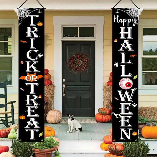 Halloween Decorations Indoor Outdoor TRICK OR TREAT Happy HALLOWEEN Banner Porch Welcome Sign Decor for Home Door Wall Party {4}