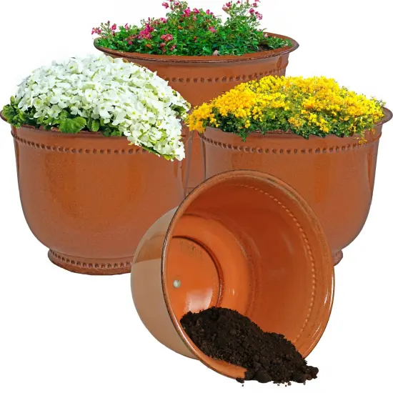 Michael Metal Planter - 14.5 in - Chestnut Glaze- Set of 4 {1}