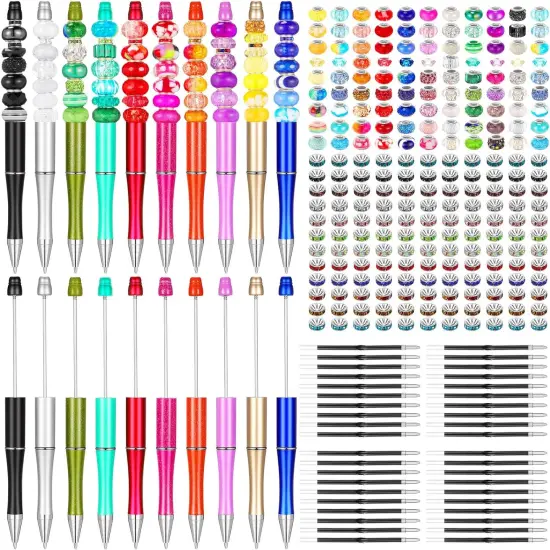 300 Pcs Beadable Pen Set - 20 Pens, 40 Refills, 240 Retro Color Rhinestone Beads for DIY Projects {1}