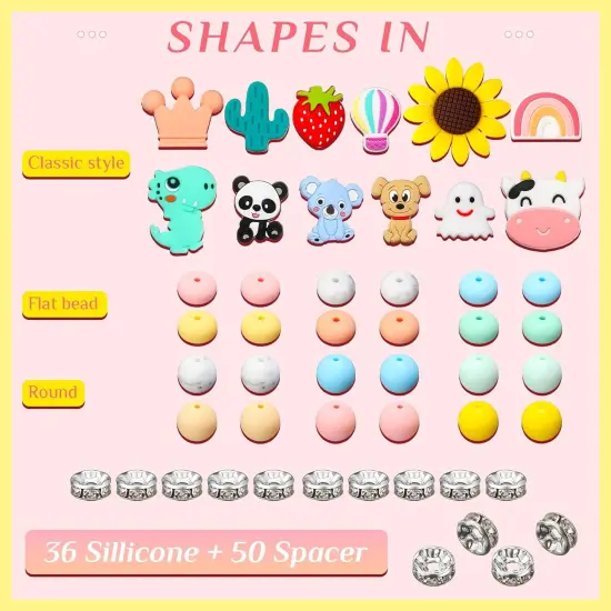 12 Pieces Beadable Pens Kit with Silicone Focal Beads, Animal Style, Black Ink, for DIY School Supplies Classic style {4}