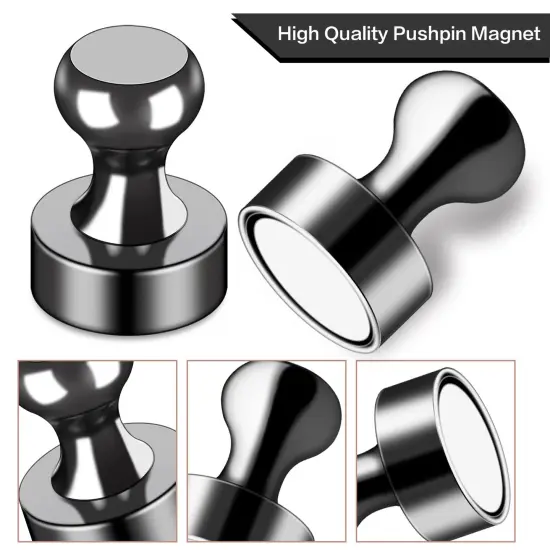 16 Pieces Strong Fridge Magnets,Black Refrigerator Magnets, Push Pin Magnets,Strong Whiteboard Magnets for Map Pins, Kitchen, Office, School, Adults,Thumb Tacks Magnets,Dry Erase Magnets {1}