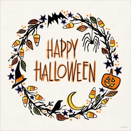 Halloween Wreath II by Anne Tavoletti 12" x 12" Canvas Wall Art {2}