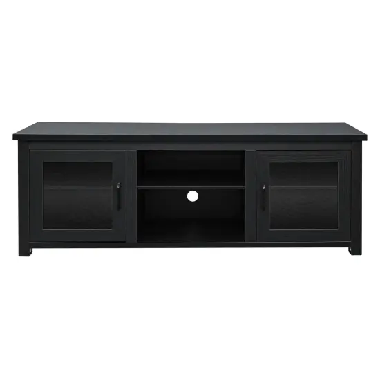 Merrick Lane Galena Traditional Full Glass Door 65" TV Stand for up to 80" TVs Black {5}