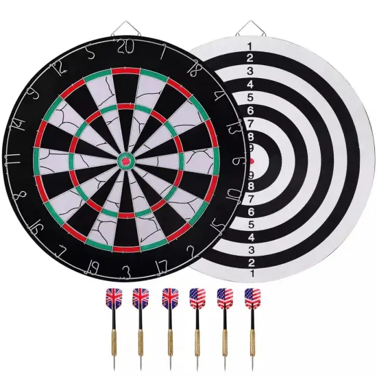 18'' Dart Board Dartboard Set Sports Game Sisal Bristle with 6 Steeltip Darts {3}