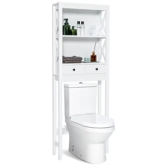 Costway Over the Toilet Storage Rack Bathroom Space Saver with 2 Open Shelves & Drawers {1}