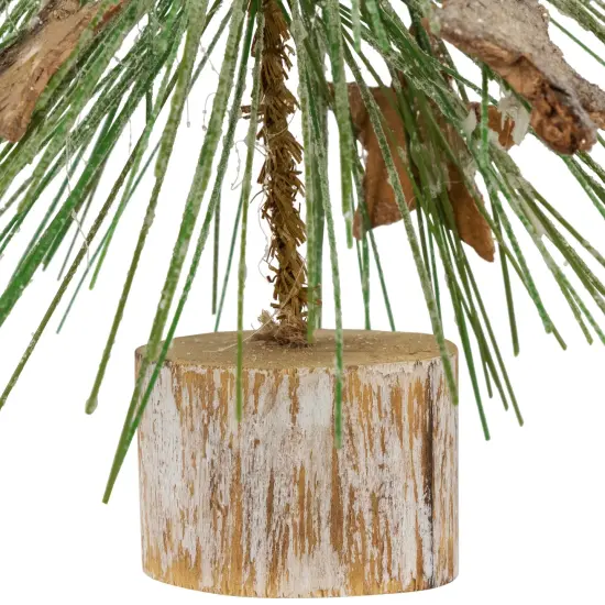 Northlight Frosted Bottle Brush Tree on Wooden Base Christmas Decoration - 8.5" Green {7}
