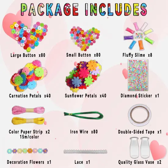 Crafts for Girls Ages 6-10 Make Your Own Flower Bouquet with Buttons and Felt Flowers, Vase Art and Craft for Children - DIY Activity Christmas Birthday Gift for Girls Age 6 7 8 9 10 Year Old {5}