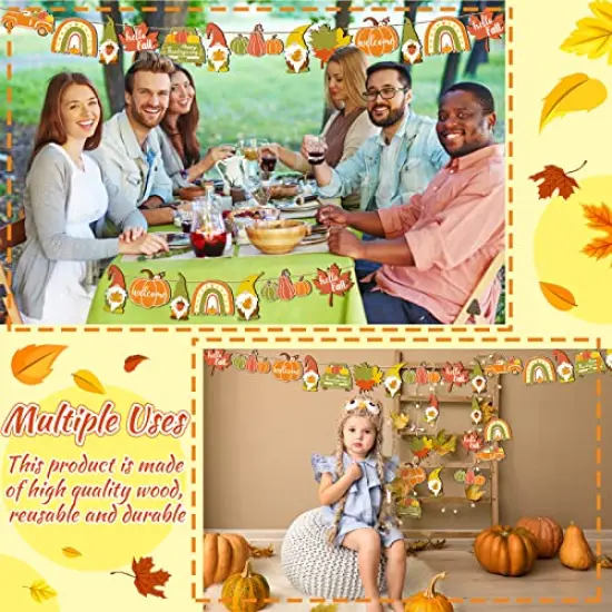 30 Pieces Fall Thanksgiving Wood Ornaments Autumn Pumpkin Gnome Leaf Truck Cutouts Happy Thanksgiving Ornaments Small Welcome Hello Fall Tree Hanging Sign Decorations (Fresh Style) {4}