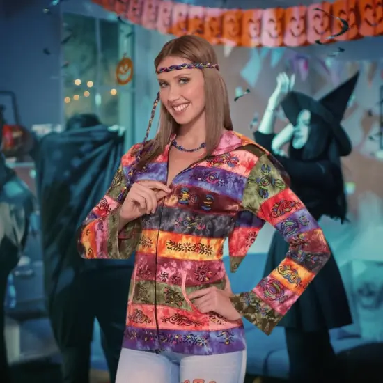 60's 70's Hippie Hooded Rainbow Costume Jacket Adult Standard {3}