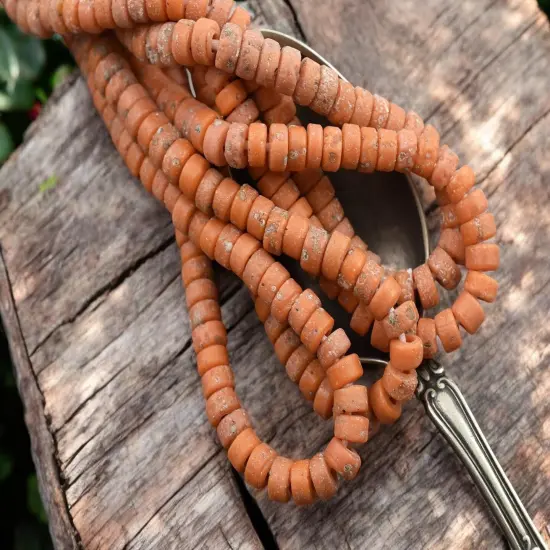 6x3mm Rustic Pumpkin Java Glass Heishi Beads (20" Strand) - Indonesian Glass {3}