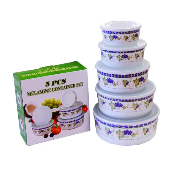5-Piece Melamine Storage Bowls with Lids Set Charming Grape Pattern Design {1}