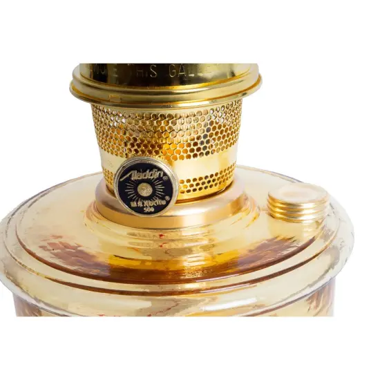 Aladdin Wall Mount Oil Lamp, Genie III Regency Fuel Lighting for Homesteaders or Emergencies, Amber Glass, 19.5 inches tall, Brass Trim {4}