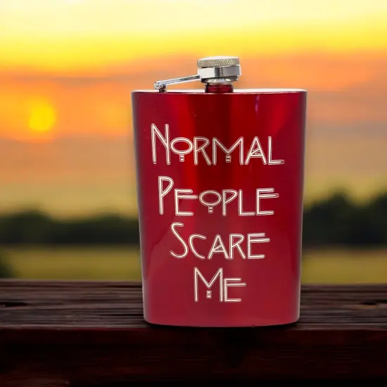8oz RED Normal People Scare Me Flask {3}