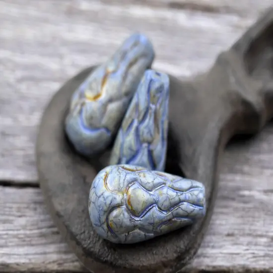 *6* 25x12mm Alabaster Blue Lazure Mermaid Scale Large Drop Beads {3}