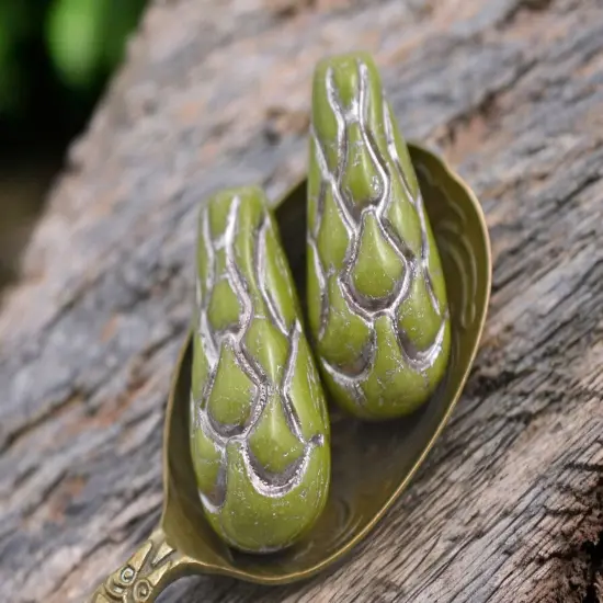 *6* 25x12mm Metallic Pink Washed Opaque Olive Green Mermaid Scale Large Drop Beads {3}