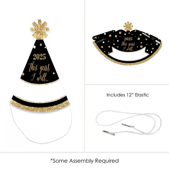 Big Dot of Happiness New Year's Eve - Gold - Mini Cone 2025 New Years Eve Resolution Party Hats - Small Little Party Hats - Set of 8 {6}