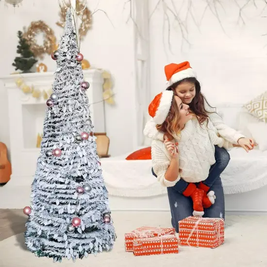 Christmas Pre-Lit Tree 6FT Artificial Foldable Snow Flocked Xmas Tree Home Decor {3}