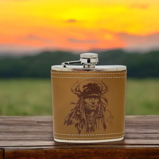 6oz Native Warrior Leather Flask {3}
