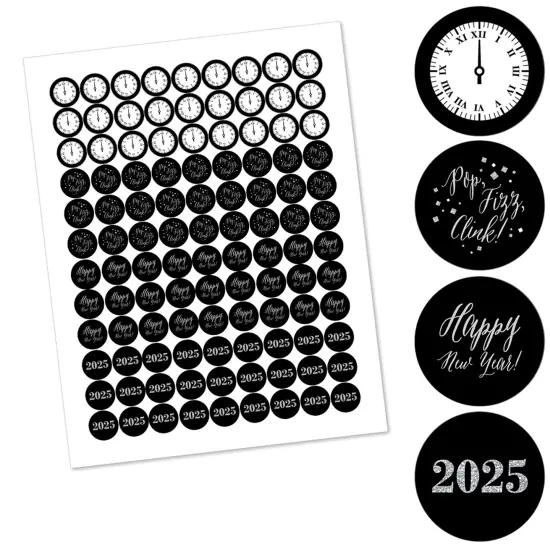 Big Dot of Happiness New Year's Eve - Silver - Round Candy 2025 New Years Eve Party Sticker Favors - Labels Fits Small Round Chocolate (1 sheet of 108) {3}
