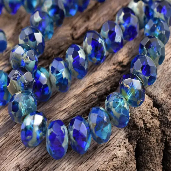 Sapphire Aqua Picasso Fire Polished Rondelle Beads - 5x7mm or 6x8mm {5}
