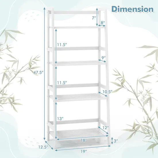 Costway Multifunctional 4 Shelf Bamboo Bookcase Ladder Plant Flower Stand Rack Storage White/Natural {3}