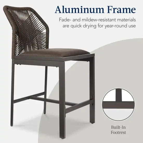 Best Choice Products Set of 2 Indoor Outdoor Counter Height Barstools w/ All-Weather Rope & Aluminum Brown/Mocha {6}