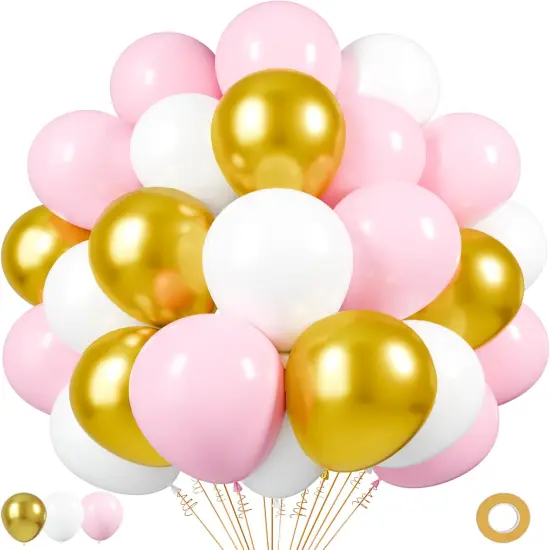 Pink Gold White Latex Balloons {1}