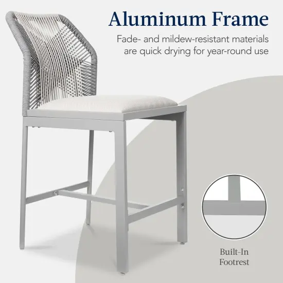 Best Choice Products Set of 2 Indoor Outdoor Counter Height Barstools w/ All-Weather Rope & Aluminum Gray/Meteor {6}