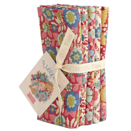 Tilda Wallflower Burgendy/Pink Fat Quarter Bundle - 5 pieces - 20" x 22" - 100% Cotton {1}