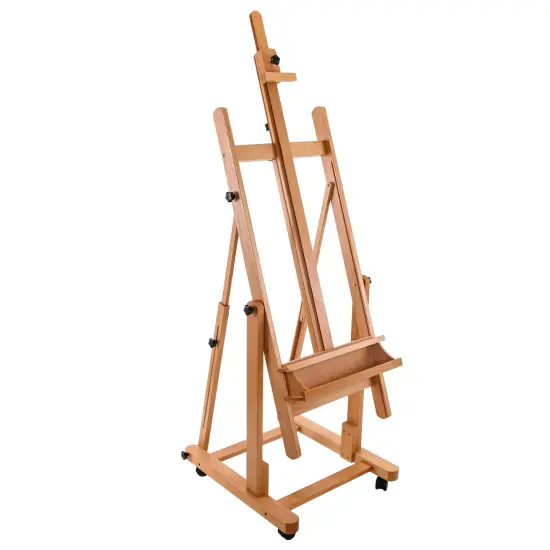 Heavy Duty Extra Large Adjustable Wood H-Frame Easel - Sturdy Wooden Stand, Locking Caster Wheels - Studio Artist Easel for Painting, Canvas Holder Display, Sturdy Beechwood {1}