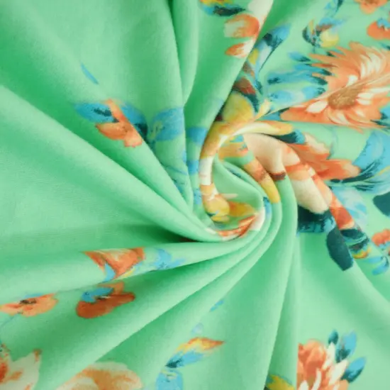 Elegant Floral Bloom Brushed DTY Knit Fabric Lightweight Stretch 58/60" Wide MINT {1}