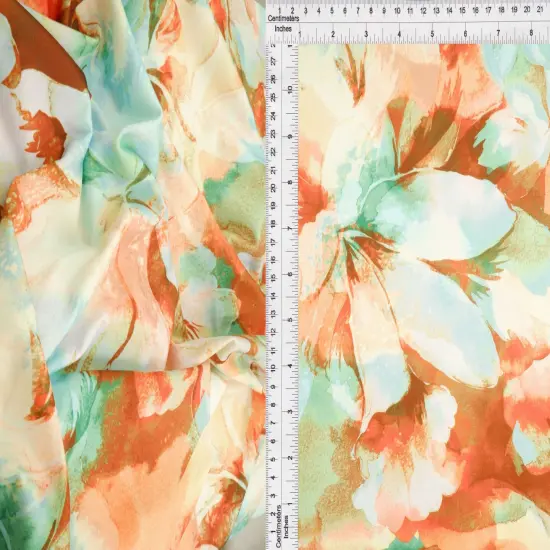 1 Yard DTY Large Flower Digital Print Fabric, 190 GSM Poly Spandex Stretch Knit 58/60" Width BROWN/MINT {1}
