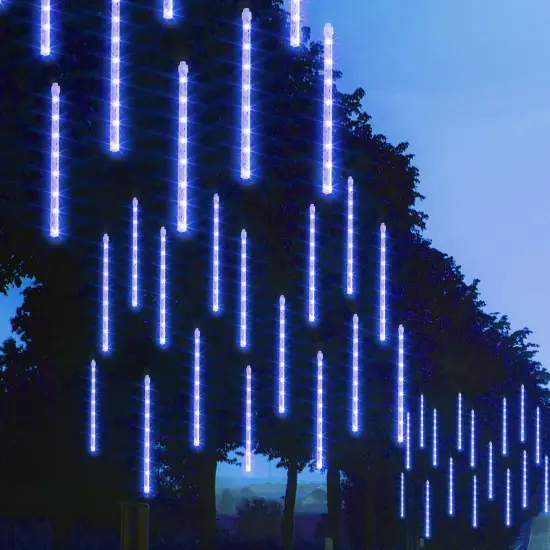 FUNPENY Meteor Shower Rain Lights, 288 LED Christmas Lights Icicle Snow Falling Christmas Lights Outdoor Raindrop Lights, 30cm 8 Tubes Xmas Tree Holiday Decoration (Blue) {3}