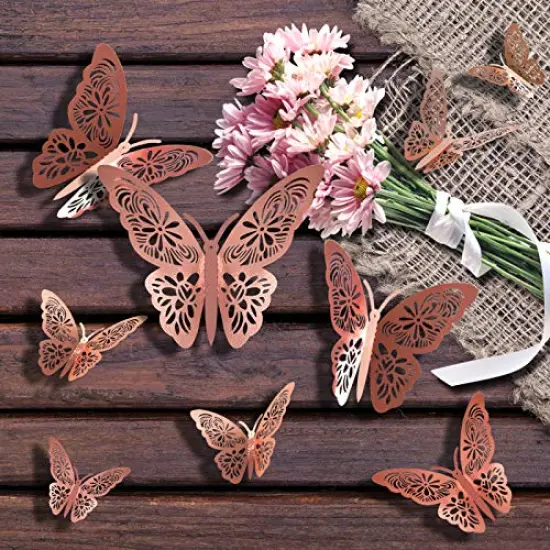 FOMTOR 3D Butterfly Wall Stickers Rose Gold Butterfly Decorations for Home Decor Cake Decorations Room Decorations Party Wedding Decor (24 Pcs) {6}