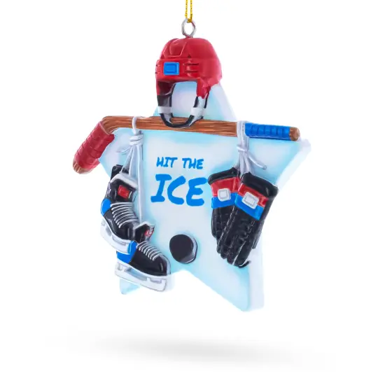 Hit the Ice Hockey Gear with Helmet and Stick Resin Christmas Ornament {3}