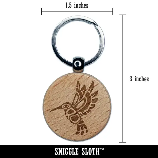 Tribal Native American Hummingbird Totem Engraved Wood Round Keychain Tag Charm {2}
