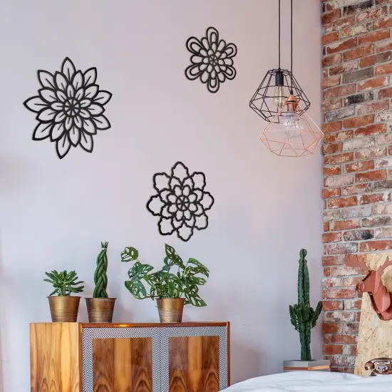 Moxweyeni 3 Pieces Metal Flowers Wall Decoration, Metal Rustic Wall Art Decoration Farmhouse Wall Decorations Multiple Floral Hanging Decoration for Bathroom Home Office(Black, Modern Style) {4}