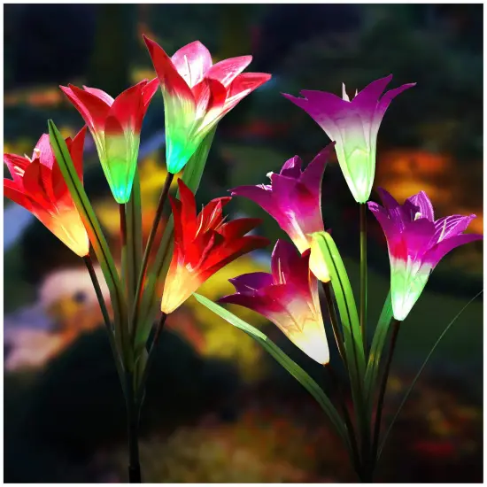 TONULAX Solar Garden Lights Outdoor - New Upgraded, Multi-Color Changing Lily Solar Lights for Patio,Yard Decoration, Bigger Flower and Wider Solar Panel (2 Pack,Purple and Red) {1}