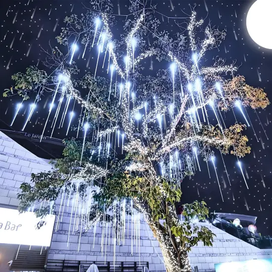 Aukora Rain Drop Lights, LED Meteor Shower Lights 11.8 inch 8 Tubes 192leds, Icicle Snow Falling Lights for Xmas Wedding Party Holiday Garden Tree Christmas Thanksgiving Decoration Outdoor (White) {2}
