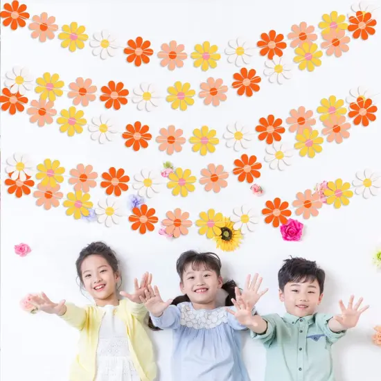 8 Set Daisy Garland Daisy Groovy Boho Party Banner Daisy Hanging Swirls Colorful Daisy Flower Banner for Hippie Party Two Groovy Birthday Baby Shower Party Home Classroom Decorations {4}