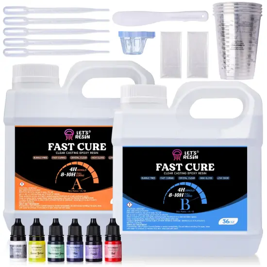LET'S RESIN Fast Cure Epoxy Resin,Demold in 4 Hours,72OZ Upgrade Quick Drying & Crystal Clear Resin,Bubble Free Epoxy Resin for Craft,Art, Resin Supplies with Resin Dye, Resin Cup,Stir Stick {1}