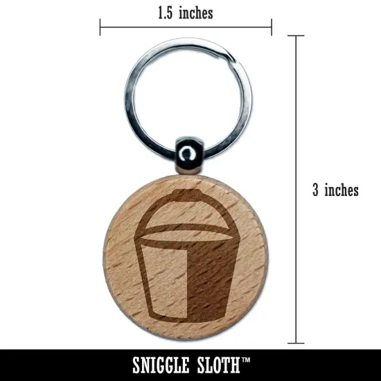 Bucket Pail Container Engraved Wood Round Keychain Tag Charm {2}