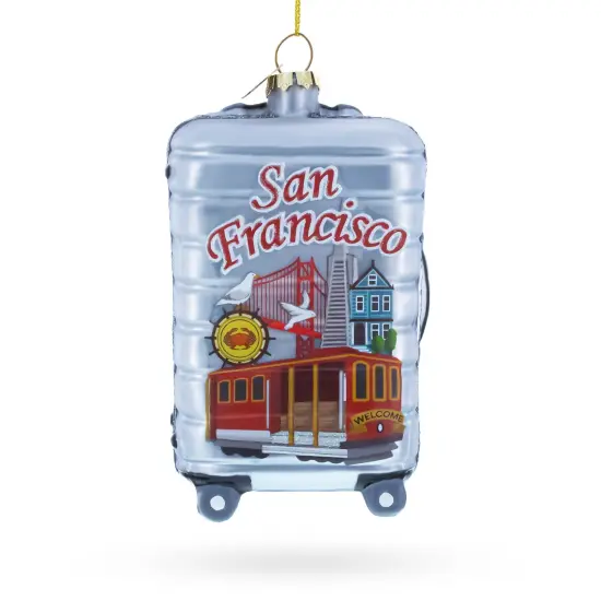 San Francisco Landmarks Suitcase Glass Christmas Ornament {4}