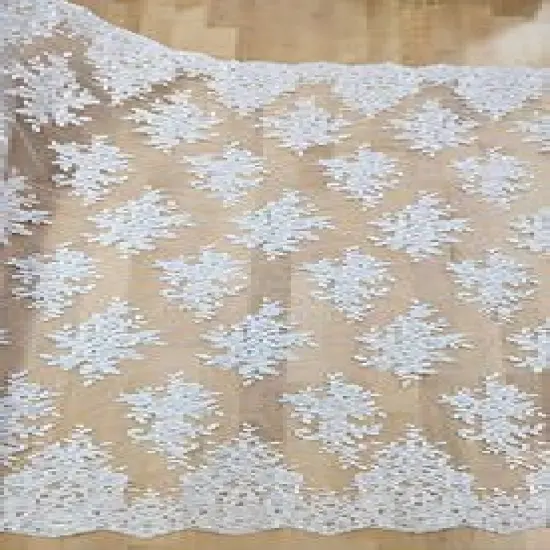 1 Yard Bridal Lace with Sequins Mesh Fabric Corded Flower Pattern 100% Polyester 50/51 Inches width Rust {7}