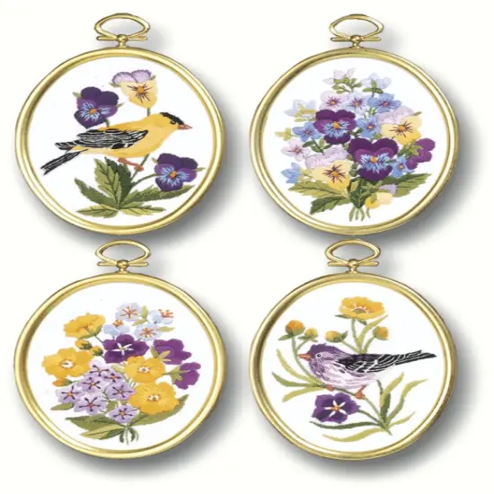 Janlynn Embroidery Kit 3.25"X4.25" Set Of 4-Wildflowers & Finches-Stitched In Floss {2}